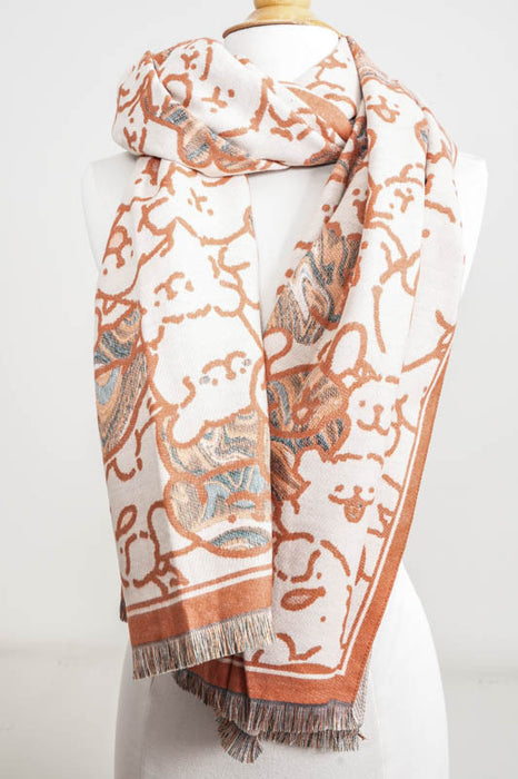 Écharpe viscose/laine chiens beige/orange/multicolore 65x180cm