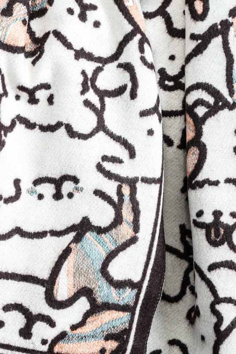 Écharpe viscose/laine chiens beige/marron/multicolore 65x180cm