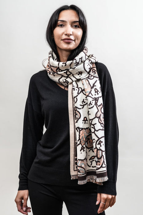 Écharpe viscose/laine chiens beige/marron/multicolore 65x180cm