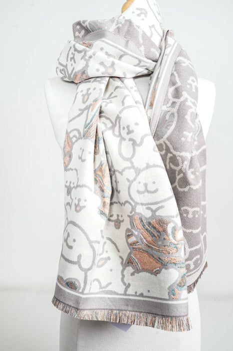 Écharpe viscose/laine chiens beige/gris/multicolore 65x180cm