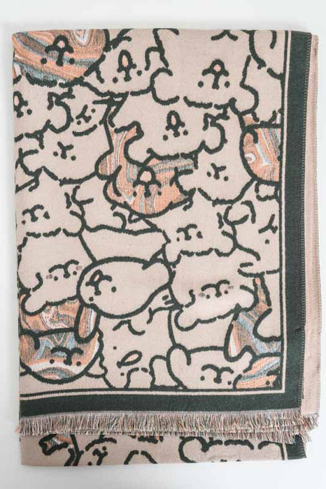 Écharpe viscose/laine chiens marron/olive/multicolore 65x180cm