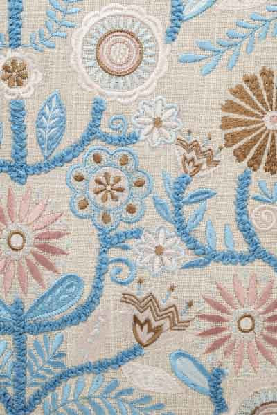 Decorative cushion coconut-cotton satin embroidery flowers with pompom 45x45cm