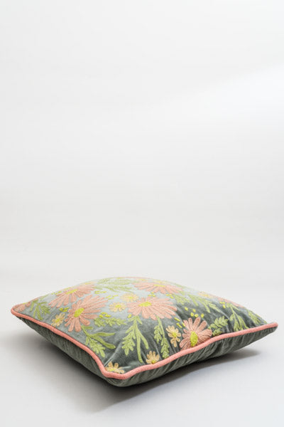 Zierkissen Baumwoll-Samt bestickt Blumenwiese 45x45cm