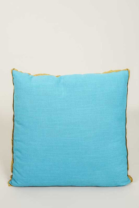 Coussin décoratif en coton brodé fleurs monochrome bleu clair 50x50cm