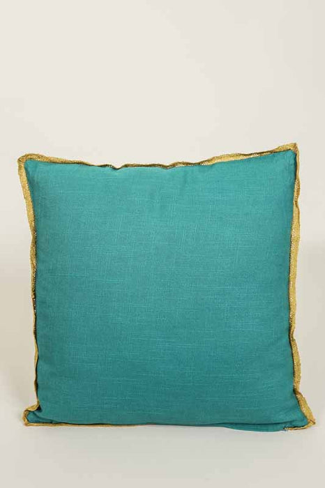Embroidered Cotton Throw Pillow, Pattern Petrol/Turquoise/Pink/Yellow, 45x45cm