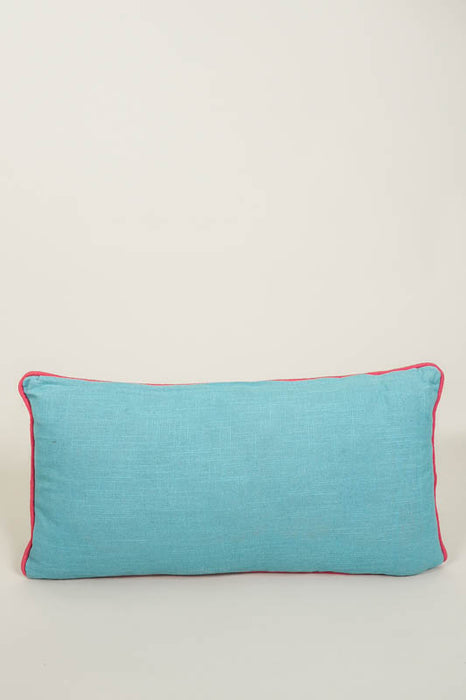 Coussin décoratif coton brodé motif floral bleu clair/multicolore 30x60cm