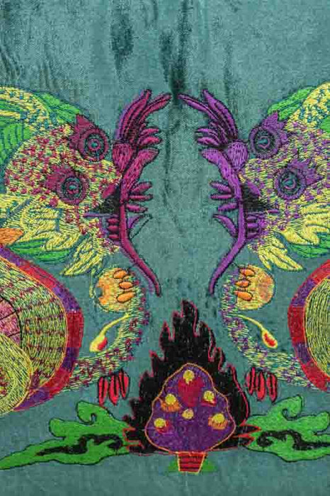 Coussin décoratif en viscose brodé Dragon vert foncé/multicolore 35x50cm