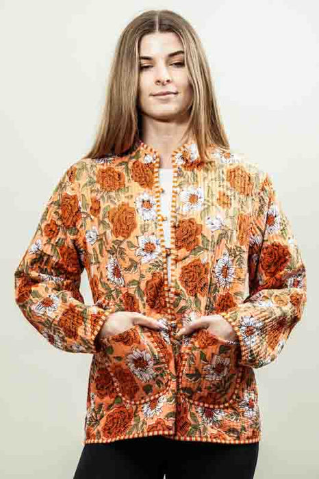 Cotton jacket with round neck - orange/green/multicolor - size M