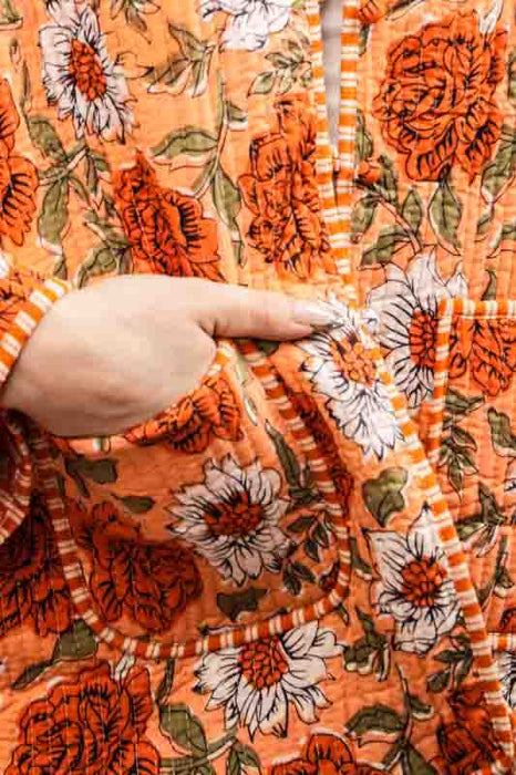 Cotton jacket with round neck - orange/green/multicolor - size M