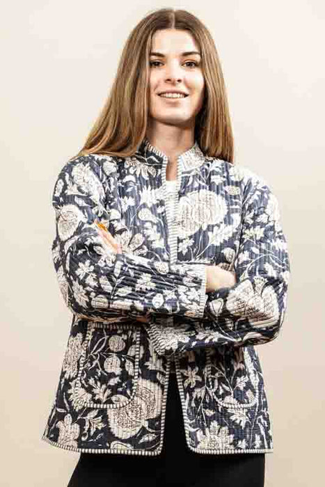 Cotton jacket with round neck - blue/white/multicolor - size M