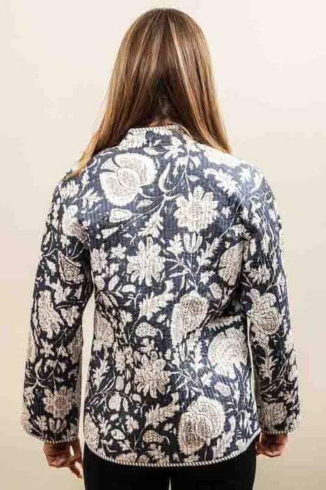 Cotton jacket with round neck - blue/white/multicolor - size M