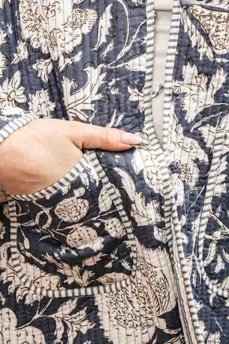 Cotton jacket with round neck - blue/white/multicolor - size M