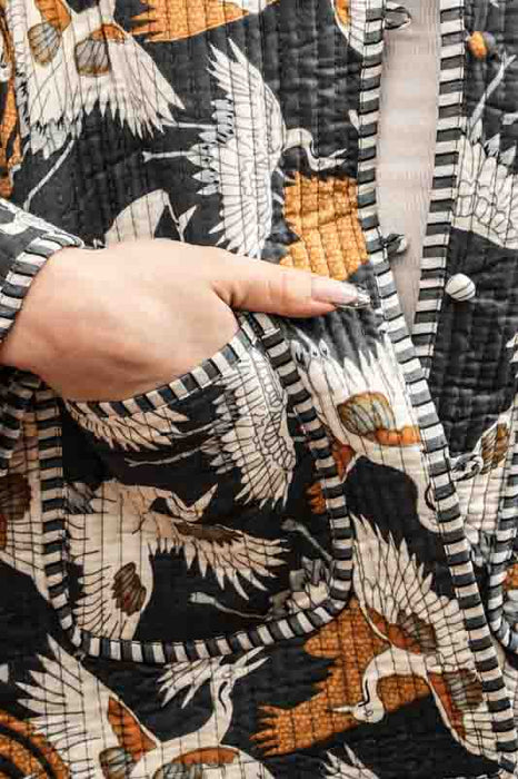 Cotton jacket with round neck - dark blue/white/yellow/multicolor - size M