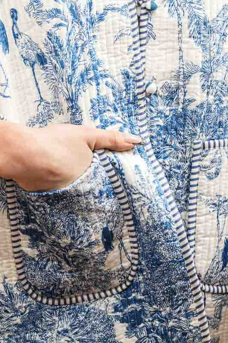 Cotton jacket with round neck - white/blue/multicolor - size M