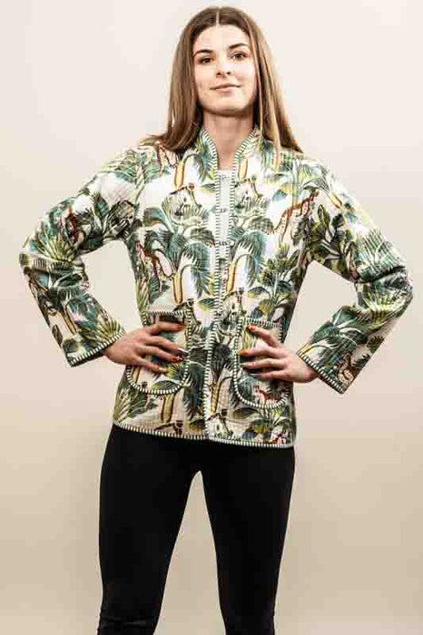 Cotton jacket with round neck - white/green/yellow/multicolor - size M