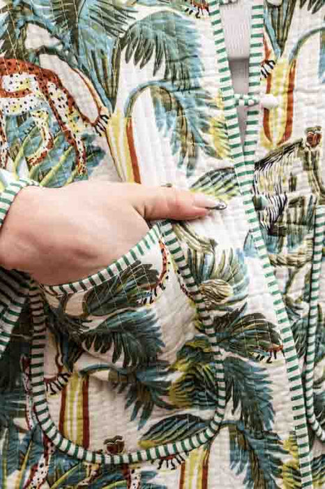 Cotton jacket with round neck - white/green/yellow/multicolor - size M