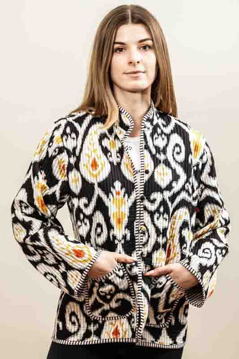 Cotton jacket with round neck - black/white/yellow/multicolor - size L