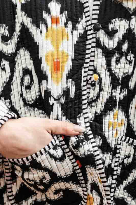 Cotton jacket with round neck - black/white/yellow/multicolor - size L