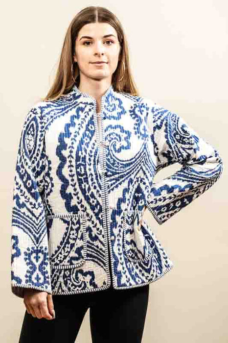 Cotton jacket with round neck - blue/white/multicolor - size L
