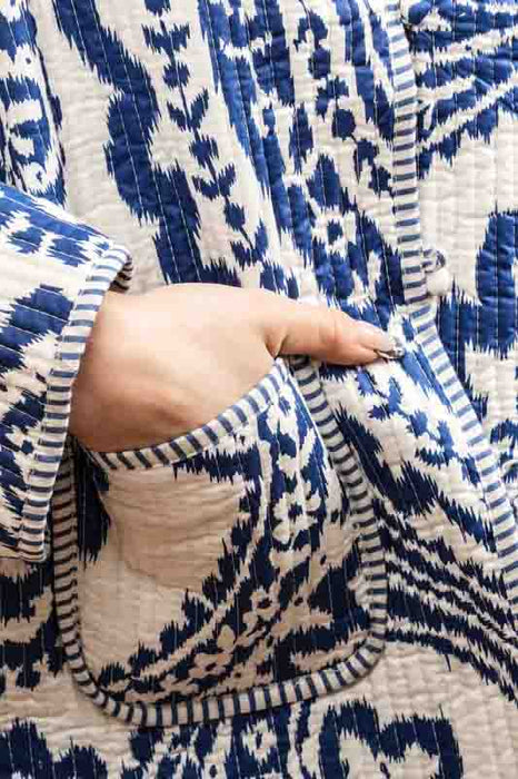 Cotton jacket with round neck - blue/white/multicolor - size L