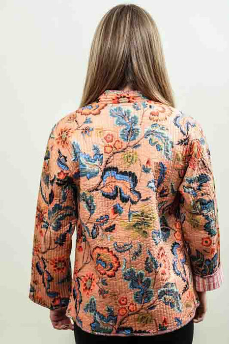 Cotton jacket with round neck - apricot/blue/multicolor - size L