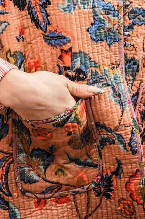 Cotton jacket with round neck - apricot/blue/multicolor - size L