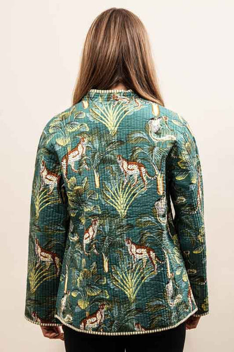 Cotton jacket with round neck - dark green/yellow/multicolor - size L