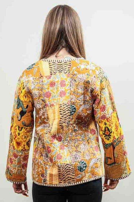 Cotton jacket with V-neck - orange/pink/green/multicolor - size M