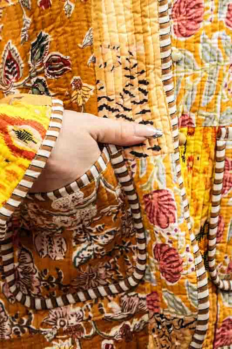 Cotton jacket with V-neck - orange/pink/green/multicolor - size M