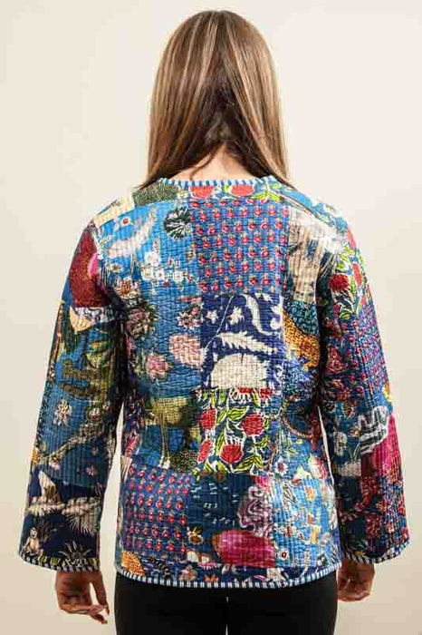 Cotton jacket with V-neck - blue/red/white/multicolor - size M