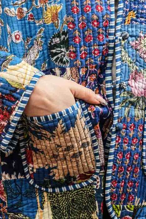 Cotton jacket with V-neck - blue/red/white/multicolor - size M