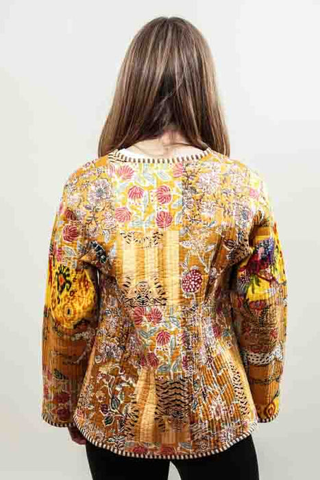 Cotton jacket with V-neck - orange/pink/green/multicolor - size L