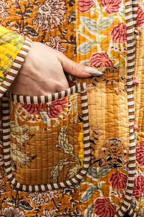 Cotton jacket with V-neck - orange/pink/green/multicolor - size L