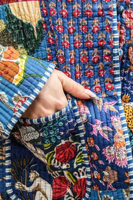 Cotton jacket with V-neck - blue/red/white/multicolor - size L