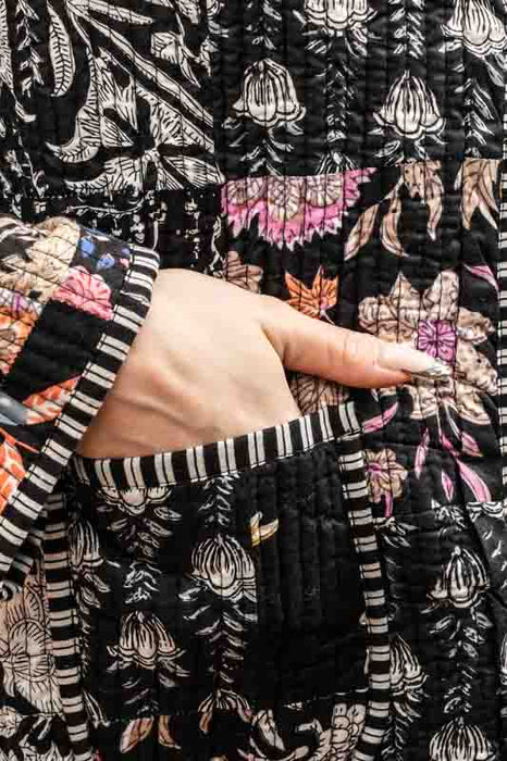 Cotton jacket with V-neck - black/white/pink/multicolor - size L