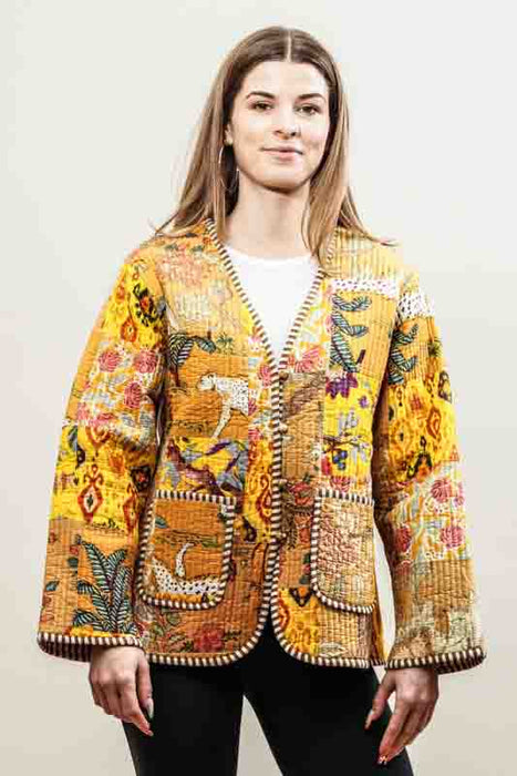 Cotton jacket with V-neck - orange/yellow/grey/multicolor - size L