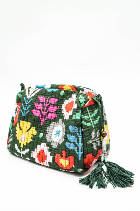 Cosmetic bag 12.5x10 cm, dark green, multicolor