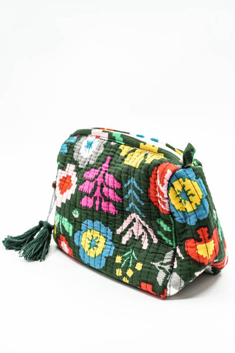 Cosmetic bag 12.5x10 cm, dark green, multicolor