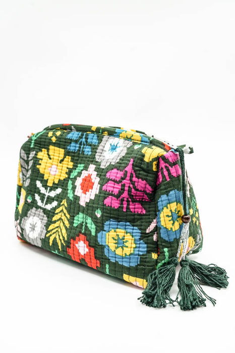 Cosmetic bag 13.75x11.25 cm, dark green, multicolor
