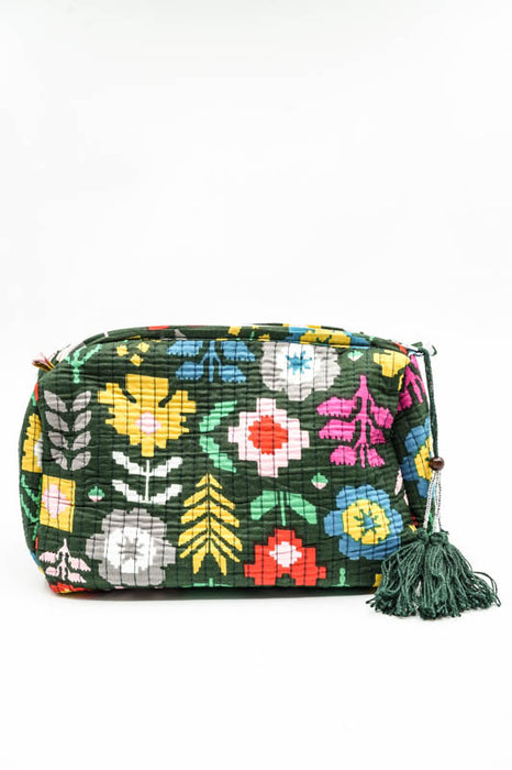 Cosmetic bag 13.75x11.25 cm, dark green, multicolor