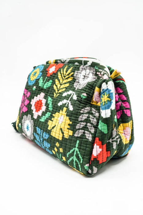 Cosmetic bag 13.75x11.25 cm, dark green, multicolor