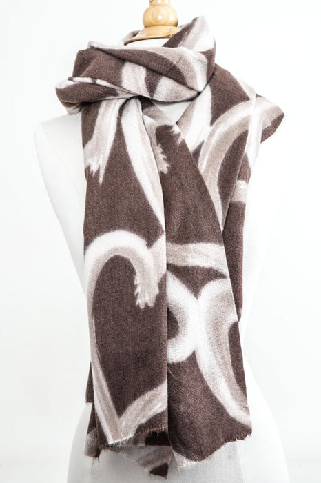 Schal Kaschmir/Viskose Herzen dunkelbraun 85x190 cm