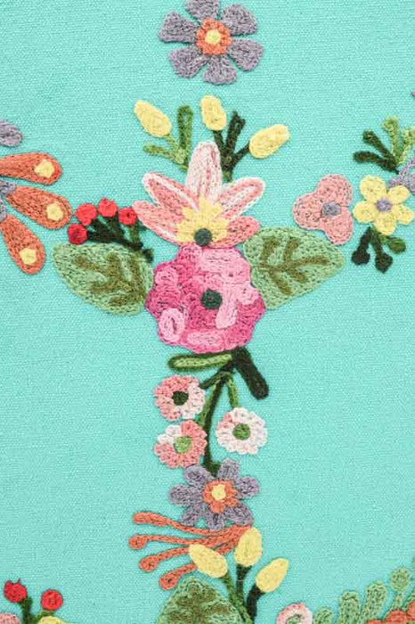Coussin décoratif en coton Peace turquoise avec broderies 45x45cm