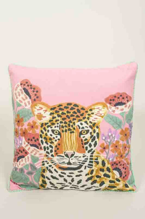 Coussin décoratif coton Léopard rose 45x45cm