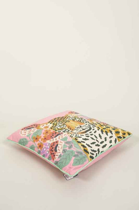 Coussin décoratif coton Léopard rose 45x45cm