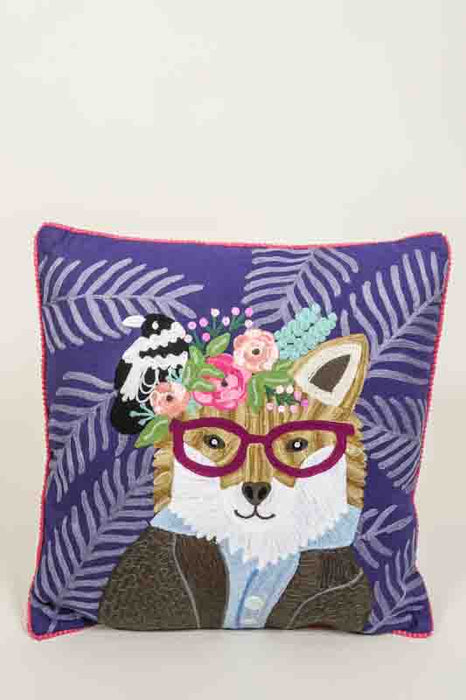 Coussin décoratif renard en coton 45x45cm
