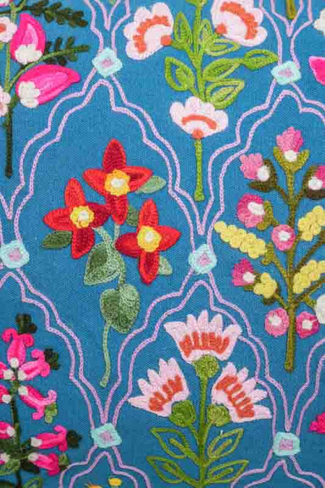 Decorative Pillow Cotton Floral Pattern Dark Blue 40x60cm