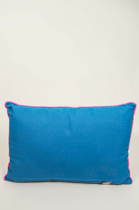 Decorative Pillow Cotton Floral Pattern Dark Blue 40x60cm