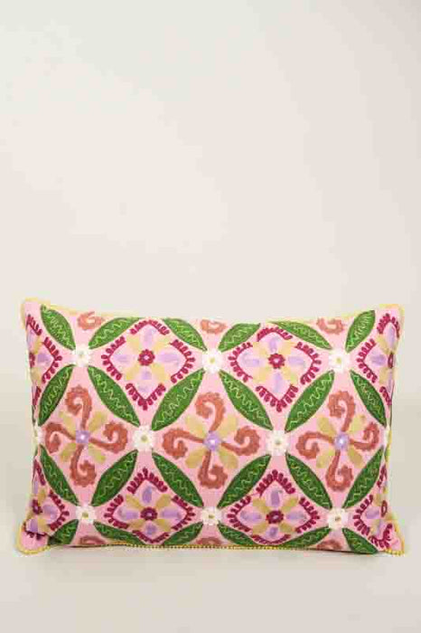 Decorative Cushion Cotton Floral Pattern Apricot/Green 40x60cm