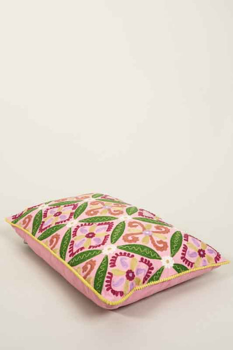 Decorative Cushion Cotton Floral Pattern Apricot/Green 40x60cm